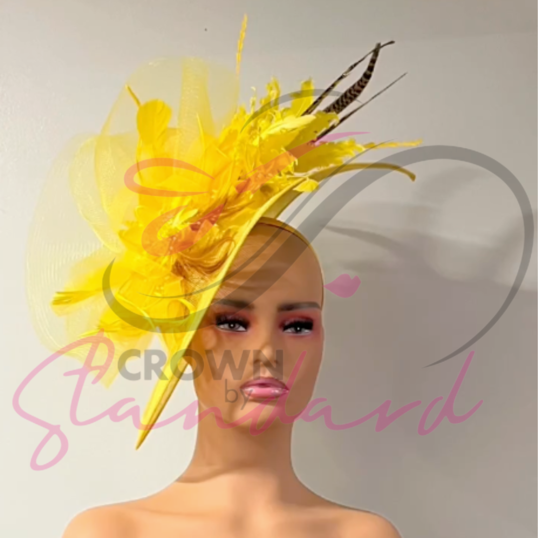 Yellow Fascinator with Yellow Pheasant Feathers