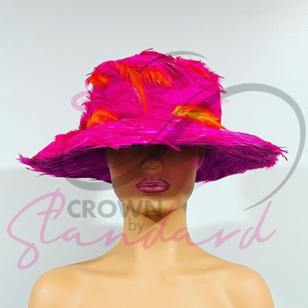 Hot Pink and Orange Feathered Hat – Crown By Standard display picture 2