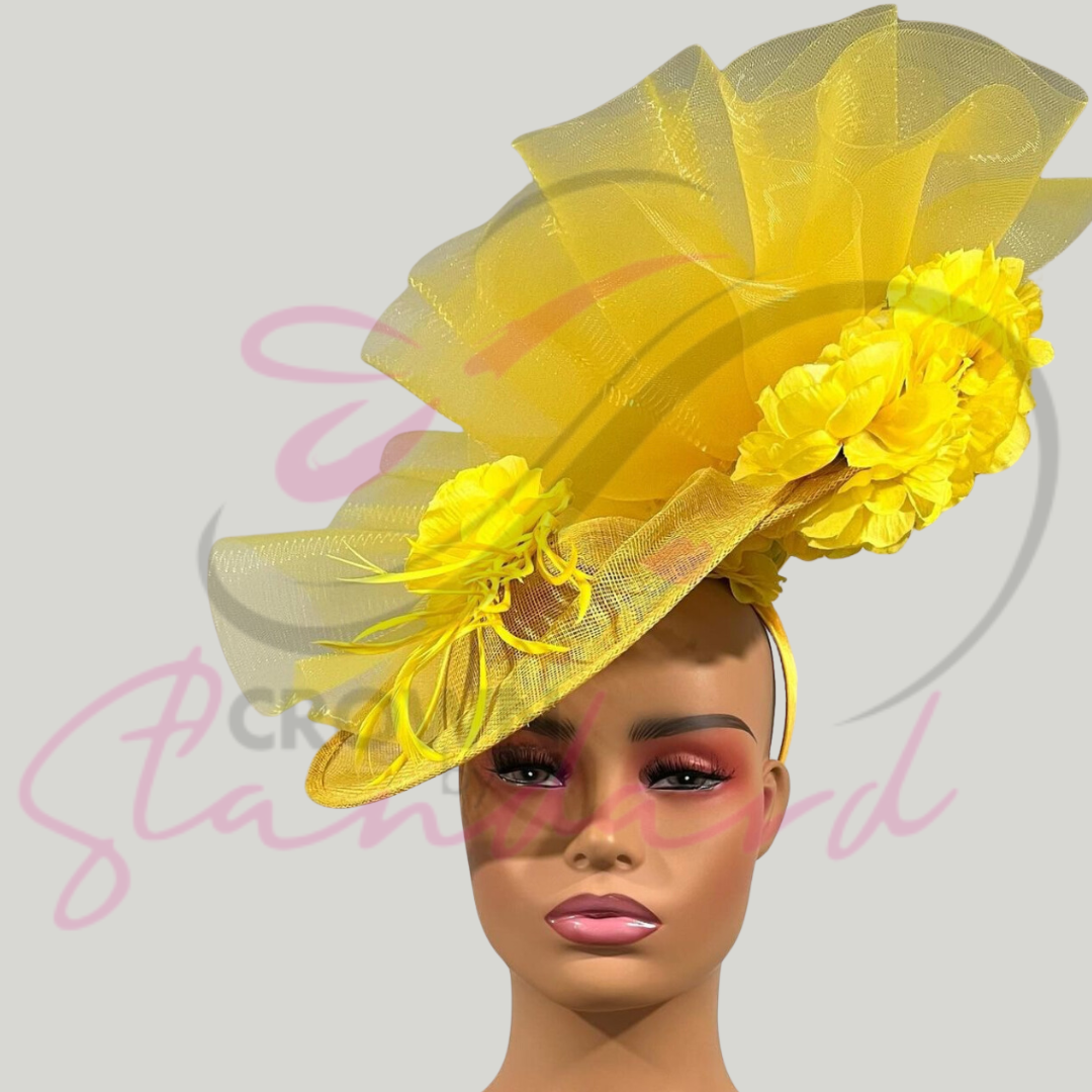 Yellow fascinator with crinoline and flowers. What a beauty  display picture 1