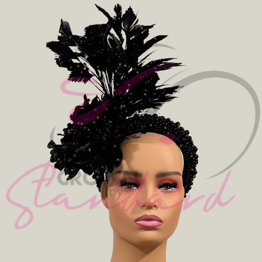 Black Feathered and Beaded Headband