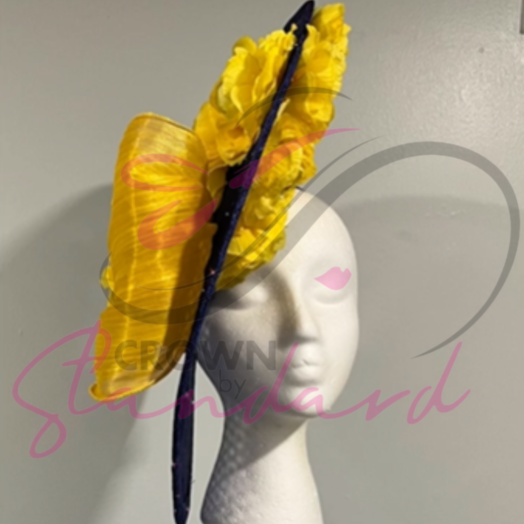 Yellow-flowered Blue Sinamay Fascinator