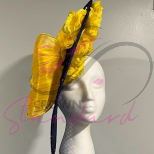 Yellow-flowered Blue Sinamay Fascinator