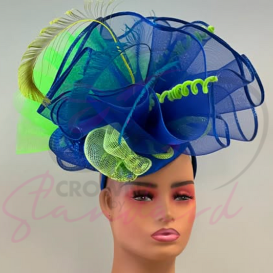Neon green and navy blue fascinator!