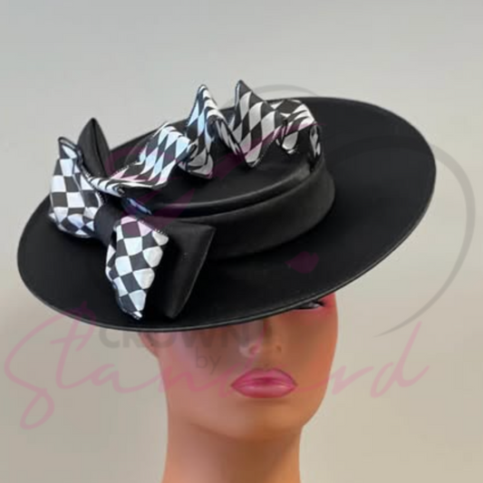 Black boater with a checkered bow!