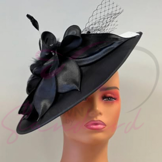 Black fascinator with netting and feathers!