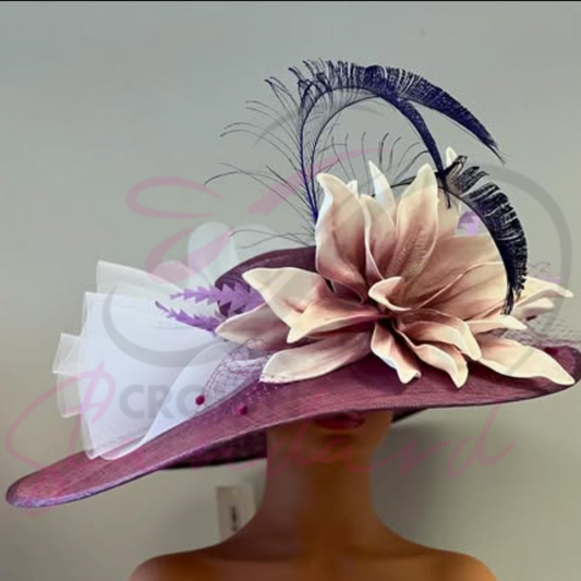 Grape color hat with crinoline and feathers!
