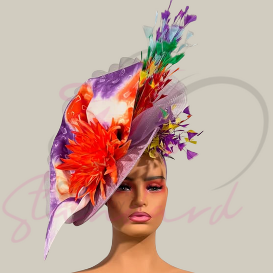 Striking purple, orange, and white palette hat